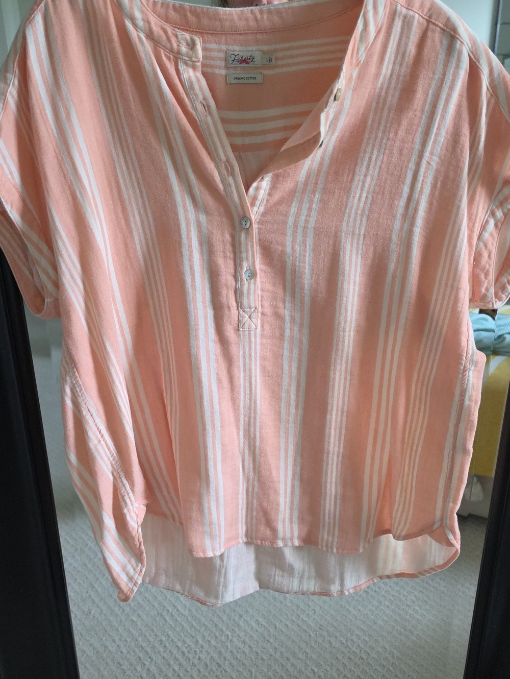 Faherty Peach and Cream Striped Henley Top